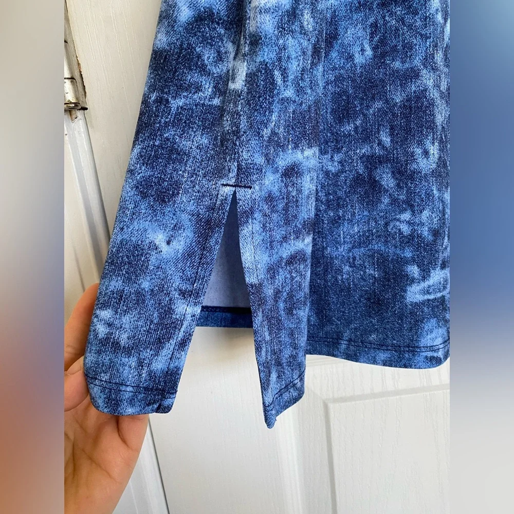 MICHAEL KORS Sleeveless Tie Dyed Denim Blue Lace Up Neck Tank Mini Dress Size L - Picture 9 of 14